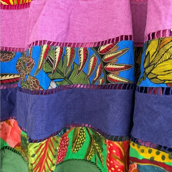 FARM Rio Rainbow Mixed Prints Tiered  Midi Skirt Gypsy Bohemian - Picture 7 of 15
